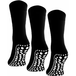 Budino® Huissokken Anti Slip Set - 3 paar - Dikke Antislip Sokken - Gripsokken - Dikke Yoga Pilates Sokken - maat 35-38 - Zwart
