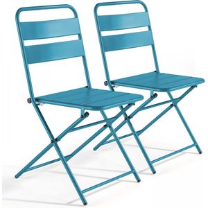 Oviala - Set van 2 inklapbare tuinstoelen van blauw pacifisch metaal - Palavas