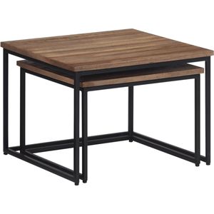 The Living Store Tafeltjesset 2 st massief teakhout - Salontafel - Teak Houten Tafel - Nestkasten - Bijzettafel - Multifunctioneel Meubilair