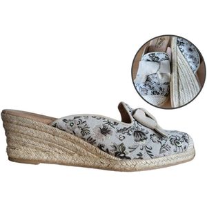 Stravers - Retro Print Sleehak Slippers Beige Maat 42 Grote Maten Espadrilles Muiltjes