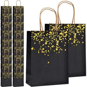 20 stuks zwart-gouden geschenkzakjes met handvat - herbruikbare papieren zakken - winkelen bruiloften verpakkingen feesten verjaardag