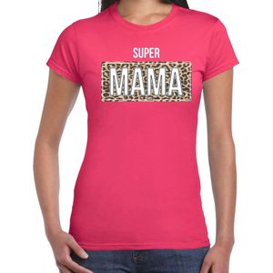 Super mama cadeau t-shirt met panterprint - roze - dames - Moederdag - mama bedankt kado shirt L