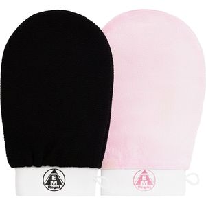 DUO PACK - AEM ROYAL Scrubhandschoenen  - 2stuks (zwart + roze) - 100% viscose - handdoek voering aan de binnenkant van de zwarte scrub handschoen - verwijderen van dode huidcellen - hammam - kessa - exfoliating glove - scrub - spa - douche - bad