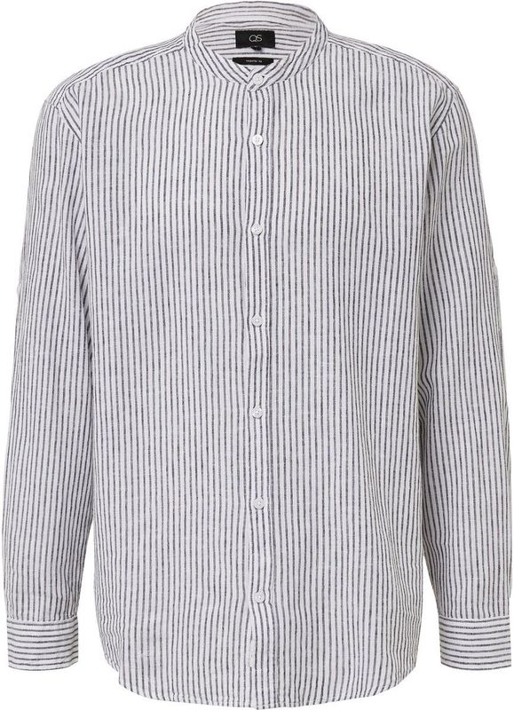 Overhemd - Gestreept - Linnenblend - Opstaande Kraag