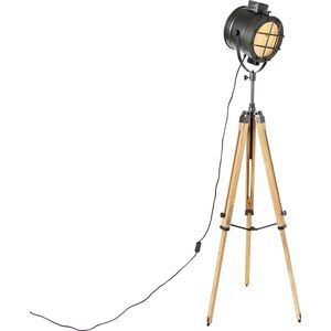 QAZQA shiny - Industriele Tripod | driepoot vloerlamp | Staande Lamp - 1 lichts - H 176 cm - Zwart - Industrieel - Woonkamer | Slaapkamer