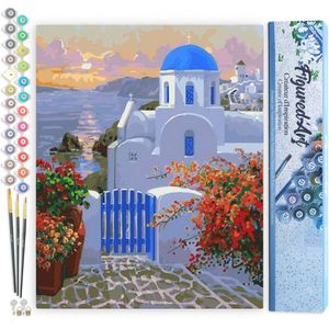 Figured'Art Schilderen op Nummer Volwassenen canvas Griekse Villa - Handwerk acrylverf Kit DIY Compleet - 40x50cm zonder frame