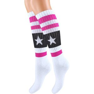 Kniekousen - Sportlook - Ster - Wit/Roze - Maat 23-26
