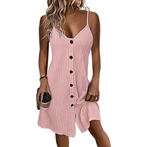 Nivard Zomerjurk Dames - Zomerjurken - Volwassen - Jurk - Ibiza Stijl - Sundress - Roze - Maat XL