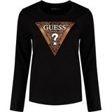 Guess - Long Sleeve Printed Round Neck T-Shirt - Zwart - Dames