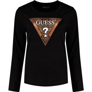 Guess - Long Sleeve Printed Round Neck T-Shirt - Zwart - Dames