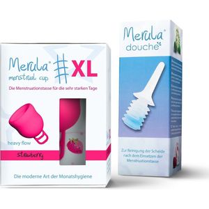Merula menstruatie cup XL + Merula douche - strawberry roze