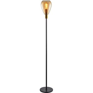 Moderne vloerlamp Dorato | 1 lichts | goud / zwart | glas amber / metaal | Ø 18,5 cm | hoogte van 170 cm | woonkamer / hal / eetkamer / slaapkamer | modern / sfeervol design