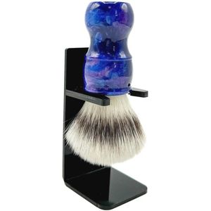 Deluxe Safety Razor met Iriserende Blauwe Handvat en Synthetische Scheerkwast