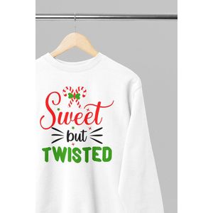 Foute kersttrui - Sweet but twisted - Wurban Wear | 18+ | Grappige sweater | Leuk cadeau | Unisex sweater | Oversized sweater | Kersttrui heren | Foute kerstkleding | Kerst sweater | Kerst diner | Kersttrui dames | Foute kersttruiendag 2025 | Wit