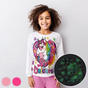 I like unicorns - Glow-in-the-dark pyjama - licht roze - maat 140-146 - 10 jaar - 100% katoen