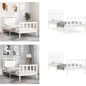 vidaXL Bedframe met hoofdbord massief hout wit 90x190 cm - Bedframe - Bedframes - Bed - Eenpersoonsbed