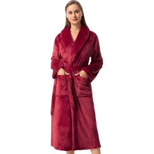 Fleece badjas voor dames, lange badjas, pluizige ochtendjas, sjaalkraag, sauna-jurk, damesbadjas.