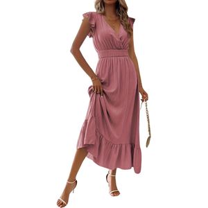 Nivard Zomerjurk Dames - Zomerjurken - Volwassen - Jurk - Ibiza Stijl - Sundress - Roze - Maat L