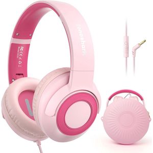 Roze Kinderkoptelefoon met Microfoon – Opvouwbaar en Veilig voor Kinderen – Inclusief Tas