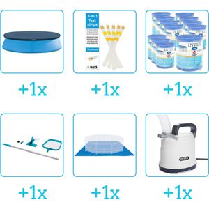 Accessoires voor Intex Easy Set Zwembad - 305x61 cm - Rond - Opblaasbaar - Met filterpomp - Intex - 28021 - Afdekzeil - Testrips - Filters - Schoonmaakset - Grondzeil - Dompelpomp