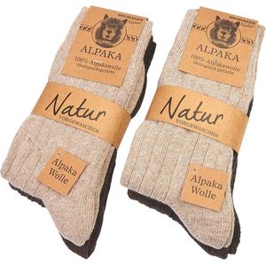 BRUBAKER 4 Paar Alpaca Wollen Sokken - Warme Fijn Gebreide Wintersokken voor Mannen en Vrouwen - Set van 4 Hoge Unisex Wollen Sokken voor Mannen en Vrouwen - Beige Bruin EU maat 35-38