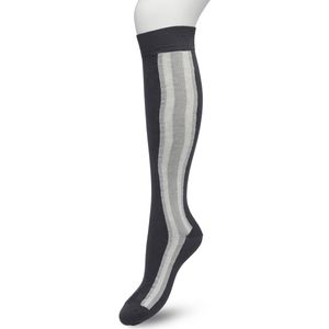 Bonnie Doon Dames Kniekousen Grijs maat 36/42 - Knie Kousen - Streep - Bies - Print - Uitstekend draagcomfort - Sporty Stripe Knee Sock - Kniesokken - Zakt niet af - OEKO-TEX - Castlerock - BP221704.169