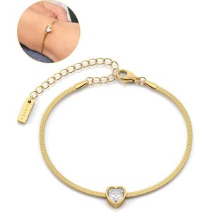 Armband Dames Semygold® 14 Karaat Goud - Herringbone Schakelarmband Goudkleurig - Liefdes Armbandjes Hartje - Cadeau vrouw, vriendin, moeder, verjaardag - Bella