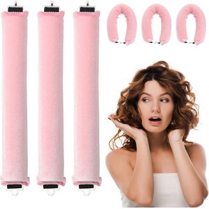 Lang krullend haar zonder hitte, 3 stuks, nacht, golvende kapsels Geschikt voor groot krullend haar, krullend haar zonder hitte, doe-het-zelfkapsels Geschikt voor kort en lang haar (roze)