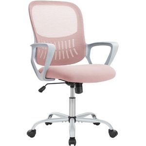 Ergonomische Bureaustoel - Kantoorstoel, Bureaustoel, Computerstoel, Office Chair - Volwassenen - Mesh rugleuning - Verstelbare hoogte en kantelfunctie - Biedt lumbale ondersteuning - Opbergmand - Pink