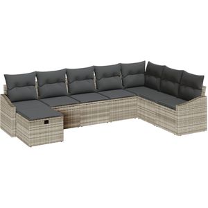 vidaXL - 8-delige - Tuin - Sofa - Set - met - Kussens - Lichtgrijs - Poly - Rattan