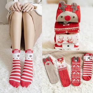 4 x Kerstsokken voor dames, wintersokken, kerstsokken, knuffelsokken, katoenen sokken, kleurrijk, kerstmotiefsokken, meisjes, cadeaus, kerstgeschenkdoos, smile crew sock