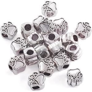 20 Stuks Tibetaanse Stijl Pootafdruk Kralen - Antiek Zilver