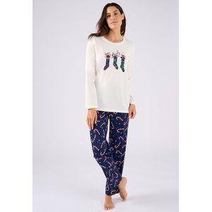 Damart - Kerstpyjama van jerseytricot zuiver kamkatoen - Dames - Blauw - 34-36 (XS)