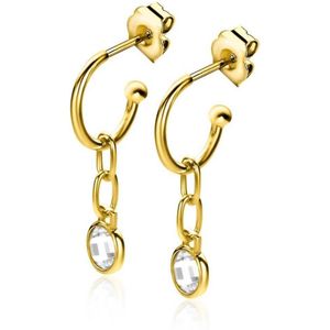 Zinzi gold plated zilveren oorringen 13mm met paperclip schakel en ronde witte zirkonia 30mm ZIO2304G