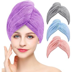 Microvezel haarhanddoeken - Set van 4 - Met knopen - Voor salonbevestiging - Sneldrogend - Badlus - Haartulband