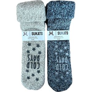 Sukats® Huissokken - Homesocks - 2 Paar - Maat 43-46 - Beige/Blauw - Wollen Sokken - Dames Huissokken - Slofsokken - Meerdere Maten en Varianten - Verwarmde Sokken