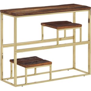 vidaXL - Wandtafel - roestvrij - staal - en - massief - bielshout - goudkleurig