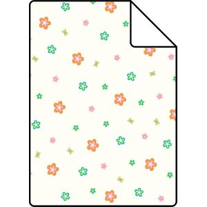 Proefstaal ESTAhome behang bloemen limegroen en oranje - 114635 - 26,5 x 21 cm
