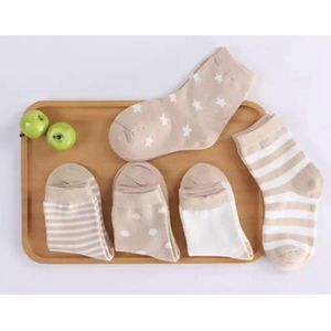 5 paar New born Baby sokken - Set babysokjes - 0-6 maanden - Bruine Babysokken - Multipack - Kraamcadeau voor Jongen of Meisje - Babyshower Cadeau - Kraammand