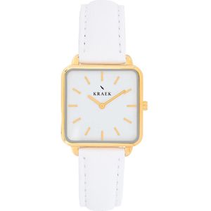KRAEK Blanca Goud Wit 28 mm | Dames Horloge | Wit Leren horlogebandje | Vierkant | Minimaal Design