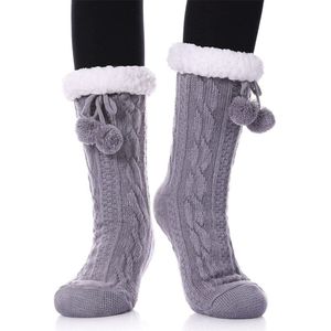 Huishoudsokken - Huissokken - Unisex huissokken - Sokken - Fleecegevoerd - Dik - Warme pantoffelsokken - Damessokken - Antislipsokken - Grijs