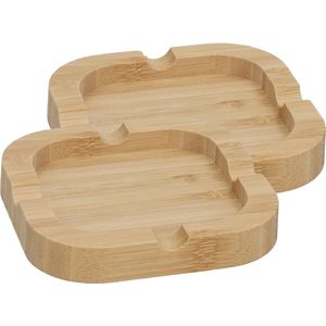 Asbak van bamboe hout - 2x - 10 x 10 cm - binnen/serre - asbakken - naturel kleur