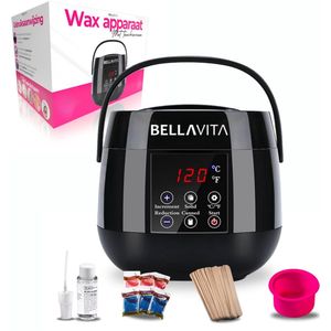 BELLAVITA ® Wax Apparaat - Ontharen Set - 600gr Waxbonen - Afterspray 30ml - 60 Houten Spatels - Voor Lichaam en Gezicht - Harssen - Harsset - Ontharing
