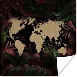 Poster Wereldkaart - Planten - Simpel - 100x100 cm XXL