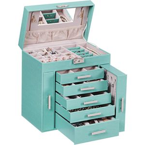 Sieraden Organizer Doos met Slot en Spiegel - Grote Sieraden Opbergdoos voor Vrouwen met 6 Tier Display