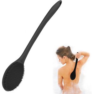 Lange Steel Rugborstel - Siliconen Badborstel - Unisex - Zwart - 35 - 5 Cm