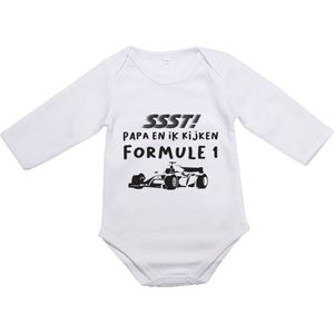 Hospitrix Baby Rompertje met Tekst ""SSST! Papa en ik kijken Formule 1"" | Maat XL | 6-12 maanden | 86 | Lange Mouw | Cadeau voor Papa | Aanstaande Vader | Vaderdag