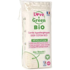 Hypoallergene vierkante wattenschijfjes voor make-up en babyverzorging – ongebleekt en 100% biologisch x60