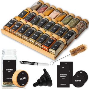 Kruidenreklade voor Lade Organisatie - 3 Niveaus, 24 Kruidenpotten - Inclusief 280 Etiketten, Borstel & Trechter