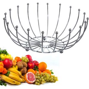 Decopatent® Design Fruitschaal Rond - Schaal voor fruit - Ronde Design Fruitmand - Metaal - Afm: 31.5 x 31.5 x 14 Cm - Zilver